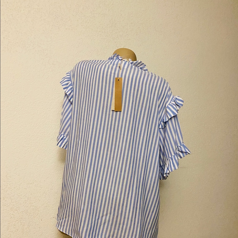 Mustard Seed Blue White Striped Top Ruffle NWT - Picture 4 of 5